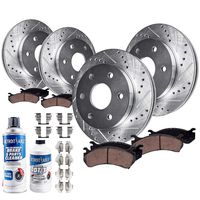 Detroit Axle 10PR1800007 Front & Rear Drilled Slotted Brake Rotors, Ceramic Brakes Pads (10pc Set), Dual Piston Rear Caliper Models Only