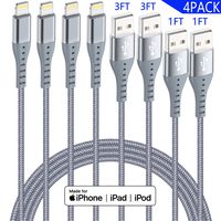 XnewCable 4Pack(1ft 1ft 3ft 3ft) Lightning Cable iPhone Charger Apple MFi Certified Nylon Braided Long Fast USB Cord Compatible for iPhone 11Pro MAX Xs XR X 8 7 6S 6 Plus SE 5S 5C (Dark Gray)