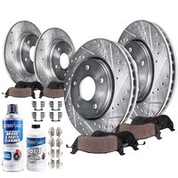 Detroit Axle - All (4) Front and Rear Drilled and Slotted Disc Brake Kit Rotors w/Ceramic Pads w/Hardware & Brake Kit Cleaner & Fluid for 2011 2012 2013 2014 Ford Edge/Lincoln MKX
