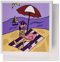 3dRose Funny Pink Flamingo at the Beach Art Greeting Cards, Set of 12 (gc_200493_2)