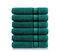 COTTON CRAFT Ultra Soft 6 Pack Hand Towels 16x28 Teal Weighs 6 Ounces Each - 100% Pure Ringspun Cotton - Luxurious Rayon Trim - Ideal for Everyday use - Easy Care Machine wash