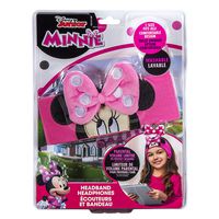 Minnie Mouse Headband Earphones for Girls & Toddlers| Comfy Cotton Headband, Cool, Cute, Pink Over-Ear Headphones for School, Home, Travel-iPad, Tablet, Computer| Volume Limiting, Thin Speakers