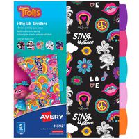 Avery DreamWorks Trolls Big Tab Dividers, Assorted Designs, 5-Tab Set (11392)