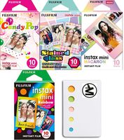 Fujifilm Instax Mini Rainbow,Macron,Stained Glass and Candy pop Pack of 4 Camera Film & | Bonus Sticky Notes for Memo | Create Your Memories