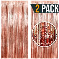 3.25 x 6.7 ft (2 Pack) Tinsel Foil Fringe Curtains Party Decorations Photo Booth Backdrop | Wedding Décor Baby Shower Graduations Valentine Day Bachelorette Birthday Decorations (Rose Gold)