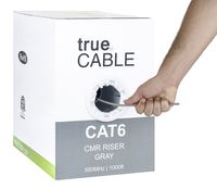 Cat6 Riser (CMR), 1000ft, Gray, 23AWG 4 Pair Solid Bare Copper, 550MHz, ETL Listed, Unshielded Twisted Pair (UTP), Bulk Ethernet Cable, trueCABLE