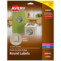 Avery Round Labels for Laser & Inkjet Printers, 2.5", 225 Kraft Brown Labels (22808)