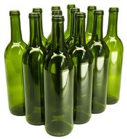 North Mountain Supply 750ml Glass Bordeaux Wine Bottle Flat-Bottomed Cork Finish - Case of 12 - Champagne Green