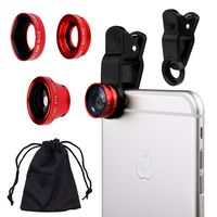 Universal 3in1 Cell Phone Camera Lens Kit for Smartphones Including - Fish Eye Lens / 2 in 1 Macro Lens & Wide Angle Lens/Universal Clip/Carry Pouch/Microfiber Cleaning Cloth