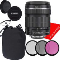 Canon EF-S 18-135mm f/3.5-5.6 is STM Lens (White Box), Filters, Case, Cap Keeper & More