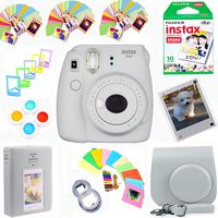 Fujifilm Instax Mini 9 Film Camera (Smokey White) + Film Pack(10 Shots) + Photix Pleather Case + Filters + Selfie Lens + Album + Frames & Stick-on Frames Exclusive Instax Design Bundle