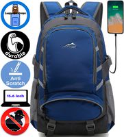 Backpack Bookbag for School Student College Business Travel with USB Charging Port Fit Laptop Up to 15.6 Inch Night Light Reflective Anti Theft (Blue)