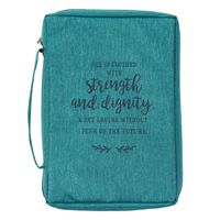 Canvas Bible Cover, Book Cover Case for Men and Women (Teal - Strength & Dignity, Medium)