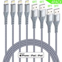 Lightning Cable iPhone Charger XnewCable 4Pack(6ft 6ft 3ft 3ft) Apple MFi Certified Nylon Braided Long Fast USB Cord Compatible for iPhone 11Pro MAX Xs XR X 8 7 6S 6 Plus SE 5S 5C (Dark Gray)