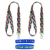 bA1 Sensory - Split Cause Autism Awareness Lanyard - 2 Pack - Puzzle Piece Keychain ID Badge Holder w/Swivel Hook + Free Autism Bracelet
