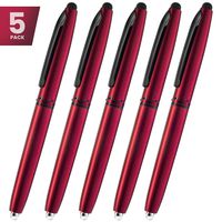 Stylus Pen- Capacitive Stylus, 3-in-1 Metal Pen, Multi-Function,Ballpoint Ink Pen,with LED Flashlight, for Touchscreen Devices, Tablets, iPads, iPhones,5PK, Red