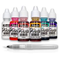Jacquard Colored Alcohol Inks - Vibrant Pinata Colors New for 2019 - Beautiful Colors On Almost Any Hard Surface - Set of 6 Bundled with Moshify Blending Pen (7 Items)