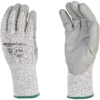 AmazonBasics Cut Resistant Work Gloves, Cut Level A2, Polyurethane Coated Gloves, Touch Screen, Salt and Pepper, Size 8, M