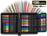 100 Count Glitter Gel Pen Set [Travel CASE Included] Notebook Bullet Journal Gel Metallic Pastel Refill Ink Nontoxic Adult Art Supplies for Coloring Book Drawing Doodling Craft [Artist Supplies]