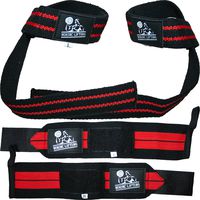Wrist Wraps + Lifting Straps Bundle (2 Pairs) for Weightlifting, Cross Training, Workout, Gym, Powerlifting, Bodybuilding-Support for Women & Men,Avoid Injury during Weight Lifting-Red,1 Year Warranty