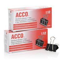 ACCO Binder Clips, Medium,Black, 2 Boxes, 12/Box (A7072062)