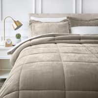 AmazonBasics Ultra-Soft Micromink Sherpa Comforter Bed Set - Full or Queen, Taupe