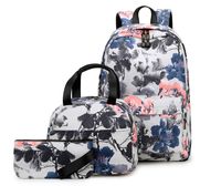 Joymoze Water Resistant Teen Girl Bookbag with Lunch Bag and Pencil Purse Grey Flower