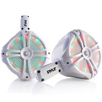Waterproof Marine Wakeboard Tower Speakers - 6.5" Dual Subwoofer Speaker Set and 1.0" Tweeters, LED Lights and 200 Watt Power - 2-Way Boat Audio System with Mounting Bracket - PLMRWB65LEW (White)