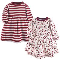 Touched by Nature Girls, Toddler, and Baby Organic Cotton Long-Sleeve Dresses, Berry Branch, 3-6 Months