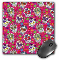 3D Rose"Colorful Tossed Sugar Skulls On A Pink Background Pattern" Matte Finish Mouse Pad - 8 x 8" - mp_216984_1