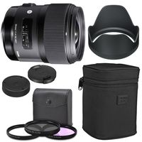 Sigma 35mm f/1.4 DG HSM Art Lens for Nikon DSLR Cameras + AOM Starter Kit, Sigma Case, Hood, Ultraviolet Filter (UV) Polarizing Filter (CPL) Fluorescent Daylight Filter (FL-D) - International Version