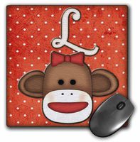 3dRose LLC 8 X 8 X 0.25 Inches Cute Sock Monkey Girl initial Letter L Mouse Pad (mp_102815_1)