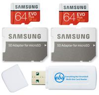 Samsung 64GB Evo Plus MicroSD Card (2 Pack EVO+ Bundle) Class 10 SDXC Memory Card with Adapter (MB-MC64G) with (1) Everything But Stromboli (TM) Micro & SD Card Reader