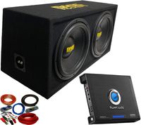Bass Rockers 2400W Max 12" Dual Subwoofer Loaded Enclosure Box with Planet Audio AC3000.1D Monoblock Amplifier and Bass Rockers 4GA Amp Kit
