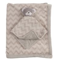 Little Beginnings Double Sided Flannel Fleece Infant Blanket with Teddy Bear Lovie, Gray