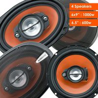 Pair of Audiobank 6x9 1000 Watt 4-Way + Pair of 6.5" 600 Watt 3- Way Car Coaxial Speaker