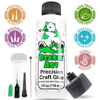 Bearly Art Precision Craft Glue 4fl oz- Dries Clear - Multiple Size Tips Included - Non-Toxic - Metal Tip - Wrinkle Resistant - Flexible and Crack Resistant - Strong Hold Adhesive - Made in USA