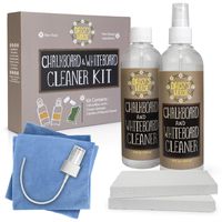 Daisy's House Chalkboard and Whiteboard Cleaner Kit - Two 10oz Bottles of 100% Natural Dry Erase Board Spray with Cleaning Cloths and Dual-Sided Eraser Sponges (6-Piece Set)