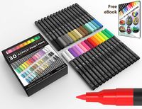 Acrylic Paint Pens 30 Assorted Markers Set 0.7mm Extra Fine Tip for Rock, Glass, Mugs, Porcelain, Wood, Metal, Fabric, Canvas, DIY Projects, Detailing. Non Toxic, Waterbased, Quick Drying.