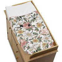 Sweet Jojo Designs Vintage Floral Boho Girl Baby Nursery Changing Pad Cover - Blush Pink, Yellow, Green and White Shabby Chic Rose Flower Farmhouse