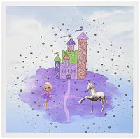 3dRose Set of 12 Greeting Cards, Glitter Look Castle with Fairy Princess and Unicorn (gc_180781_2)