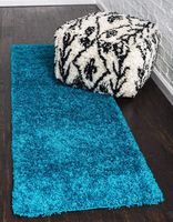 Unique Loom Solo Solid Shag Collection Modern Plush Turquoise Runner Rug (2' 6 x 19' 8)