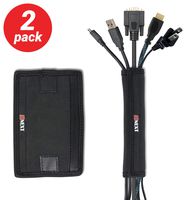 Cable Management Sleeve That Sticks to Surfaces - 2 Pack - New 6" Cord/Wire Sleeve Organizer for Office & Home + Fasteners. Black Flexible Neoprene with Adjustable Width to Fit Various Wires