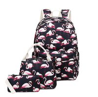 Joymoze Lightweight Cute School Bag with Lunch Tote Bag and Pencil Purse School Bookbag Set Black Flamingo
