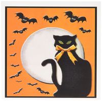 3dRose Black Cat with Bats - Greeting Cards, 6 x 6 inches, set of 12 (gc_16329_2)