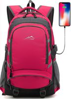 Backpack for School College Student Bookbag Travel Business with USB Charging Port Laptop Compartment Chest Straps Night Light Reflective Anti theft (Pink)