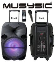 Portable 15" Speaker 1500W PA System Wireless Mic Bluetooth/REC/USB/SD/FM/Rechargeable battery/LCD Light MU-PL15