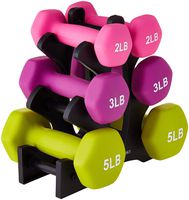 AmazonBasics 20 Pounds Neoprene Workout Dumbbell Weights with Weight Rack - 3 Pairs of Dumbbells