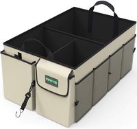 Drive Auto Products Car Cargo Trunk Organizer, Folding Compartments are Easily Expandable to Suit Any in-Vehicle Organization Needs, Secure Tie-Down Strap System, Made of Durable Oxford Fabric (Tan)