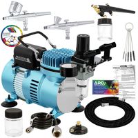 Master Airbrush Cool Runner II Dual Fan Air Compressor Professional Airbrushing System Kit with 3 Airbrushes, Gravity and Siphon Feed - Holder, Color Mixing Wheel, Cleaning Brush Set, How-to Guide